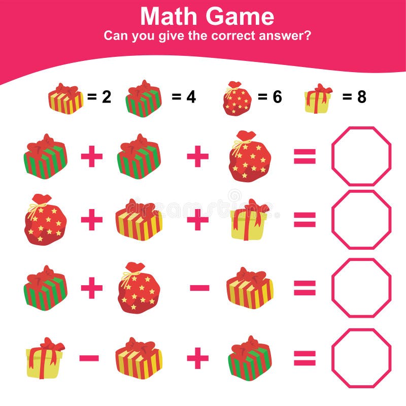 Counting and writing game worksheet for kids with Christmas theme stock illustration