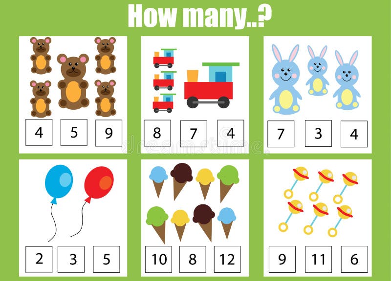 Counting Educational Children Game, Kids Activity Worksheet. How Many