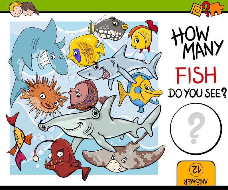 Counting fish preschool task vector illustration Counting fish preschool task vector illustration