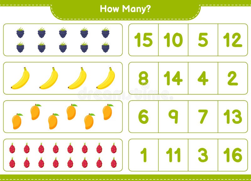 counting game how many fruits educational children game printable worksheet stock vector illustration of logic math 198516152