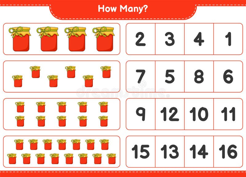 Counting Game, How Many Jam. Educational Children Game, Printable