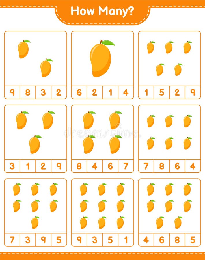 Many Mango Fruits on the Tree. Vector Illustration on White Background