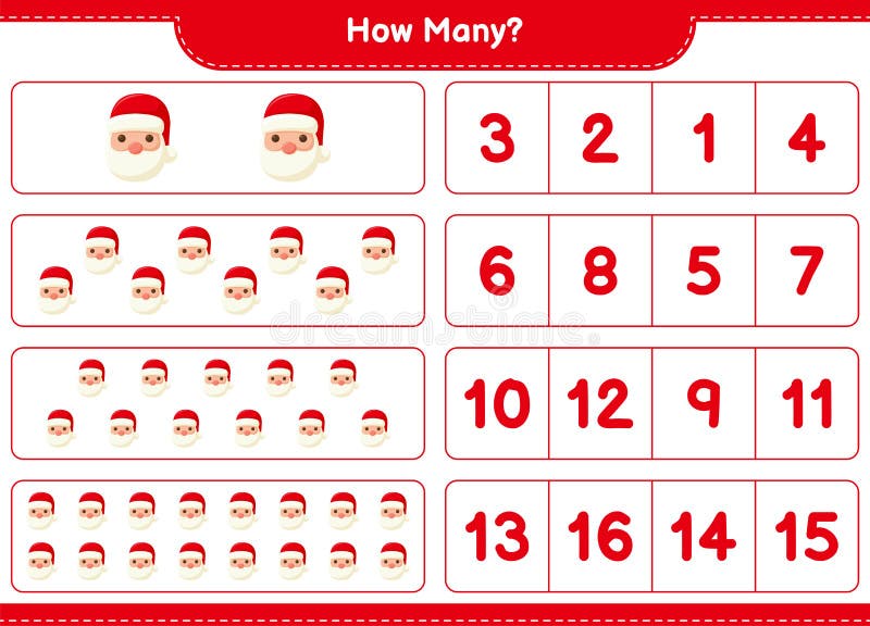 Counting game, how many Santa Claus. Educational children game, printable worksheet vector illustration