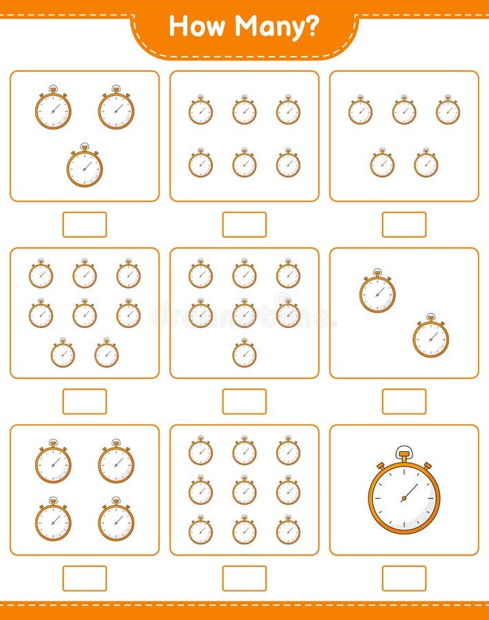 Counting Game, How Many Stopwatch. Educational Children Game, Printable