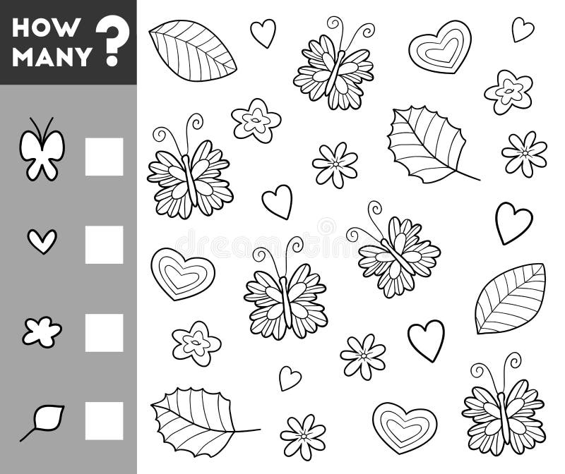 Counting Game for Preschool Children. Count how many objects stock illustration