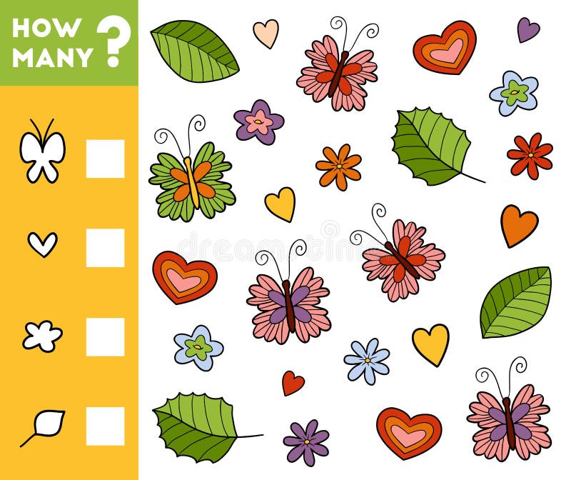 Counting Game for Preschool Children. Count how many objects royalty free illustration