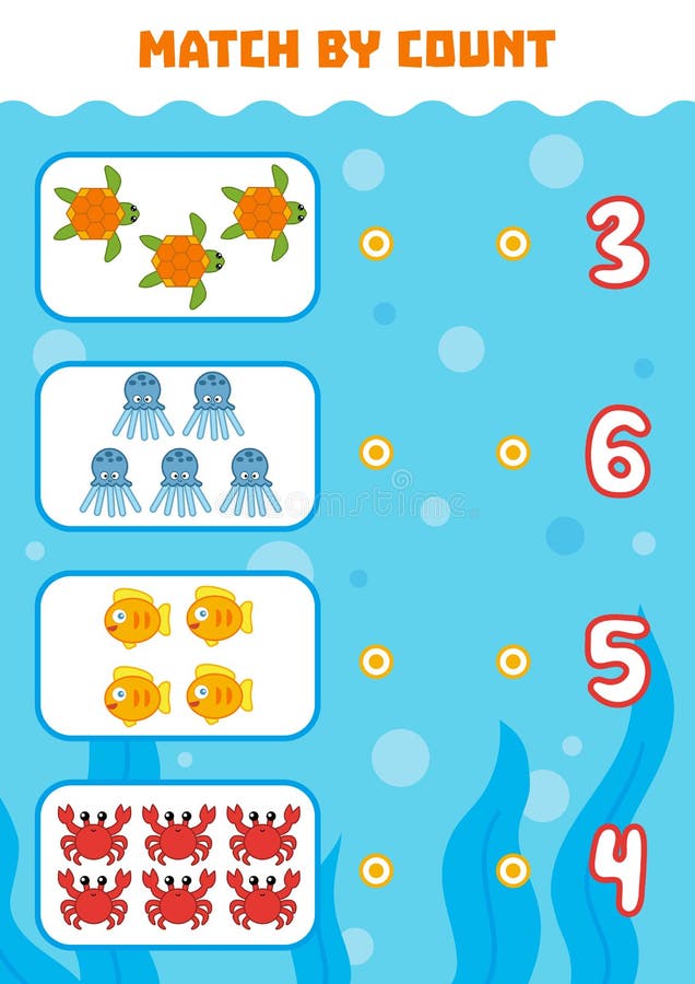 Counting Game for Preschool Children. Count sea animals royalty free illustration Counting Game for Preschool Children. Count sea animals royalty free illustration