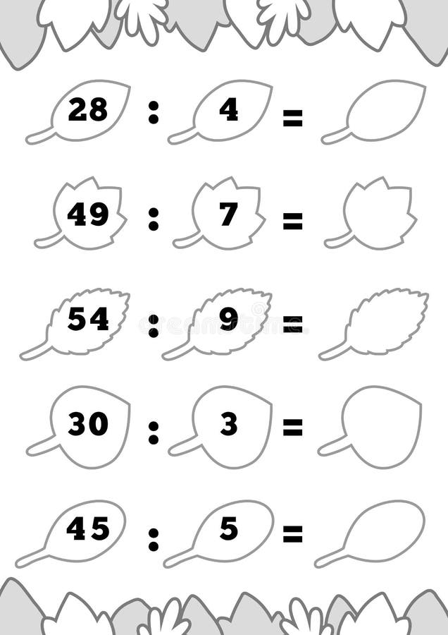 Counting Game For Preschool Children. Educational A Mathematical Game. Division Worksheets, Autumn, Leaves Stock Vector - Illustration Of Leaf, Geometric: 159989848
