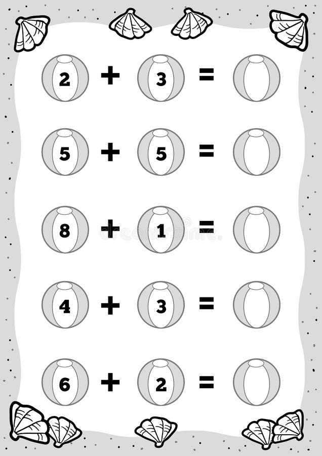 counting game for preschool children educational a mathematical game addition worksheets beach balls stock vector illustration of application flat 159989891