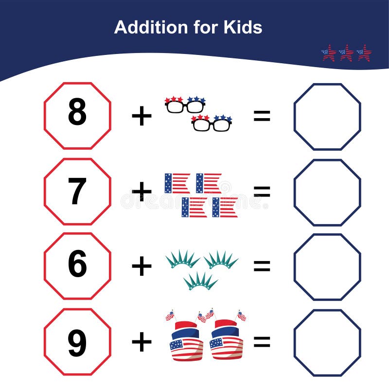 additional usa edition counting game for preschool children educational printable math worksheet stock vector illustration of vector july 222794628