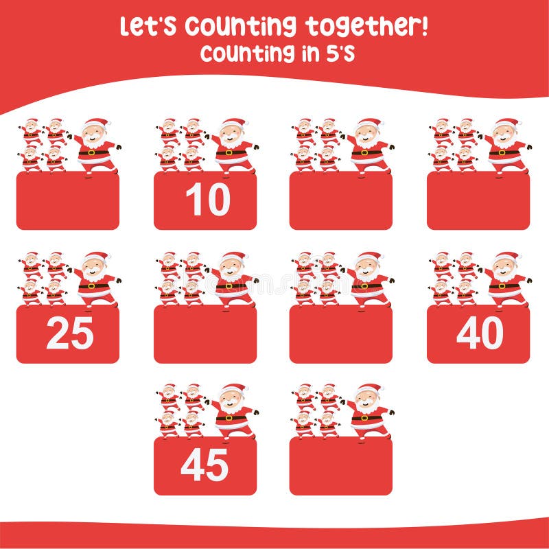 Counting by Five S the Santa Claus. Practising Math in Multiple of 5s