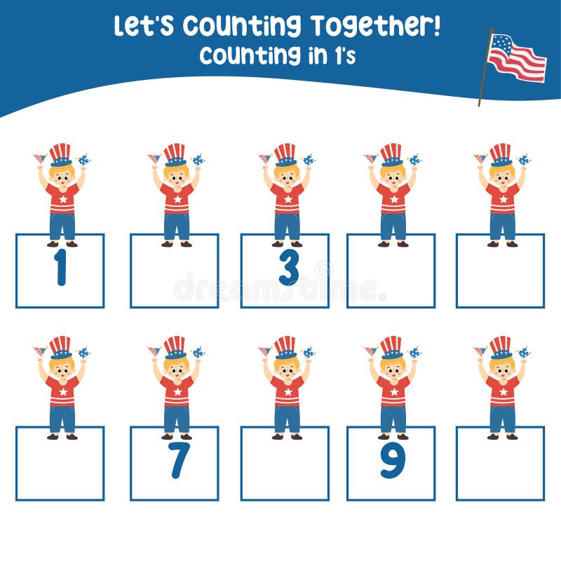 Math activity, count and write the missing numbers vector illustration