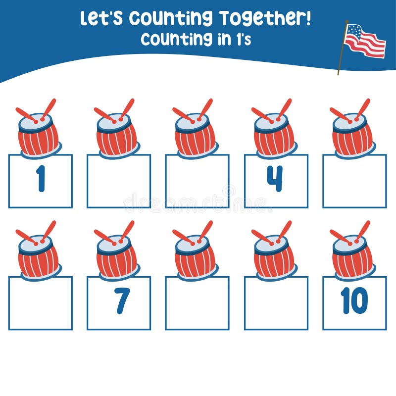 Math activity, count and write the missing numbers stock illustration