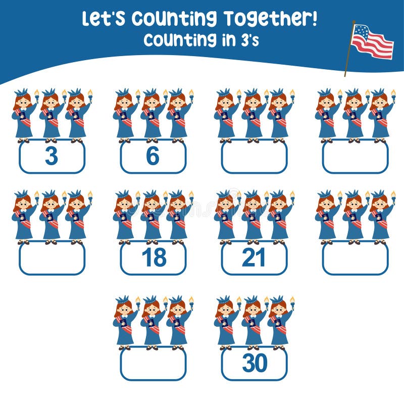 Math activity, count and write the missing numbers stock illustration