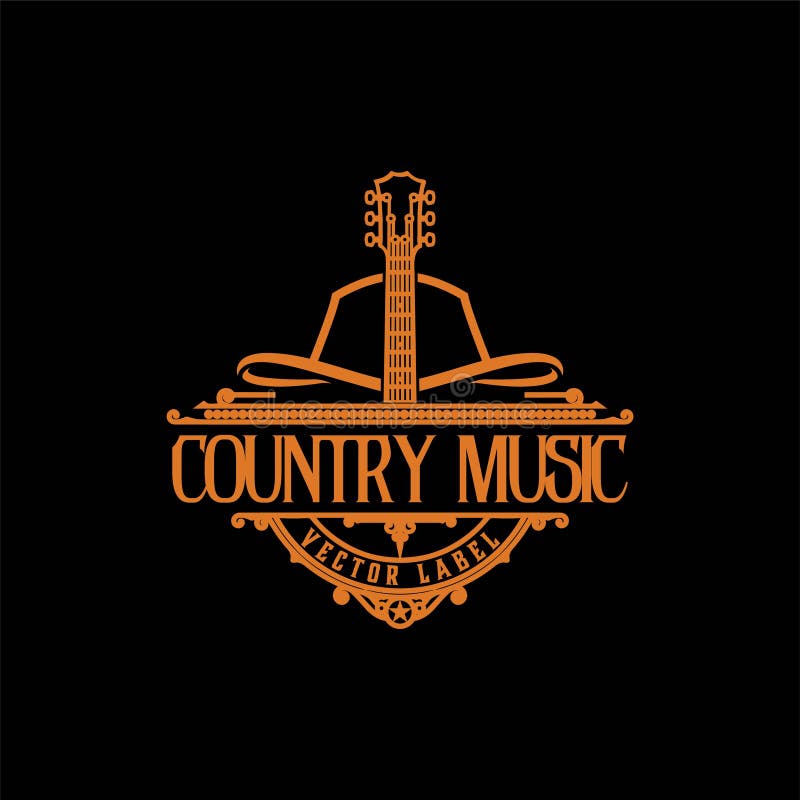Country Guitare Music Western Vintage Retro Saloon Bar Conception du logo de Cowboy - Vector