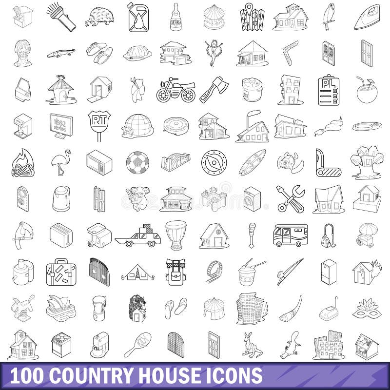 100 country house icons set, outline style stock illustration 100 country house icons set, outline style stock illustration