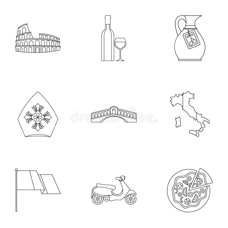 Country Italy icons set, outline style royalty free illustration Country Italy icons set, outline style royalty free illustration