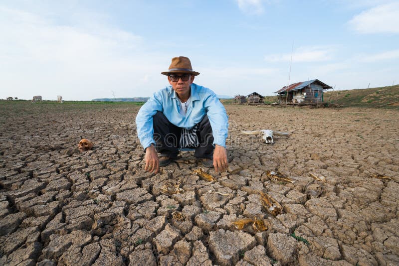 Country man at climate change global warming danger