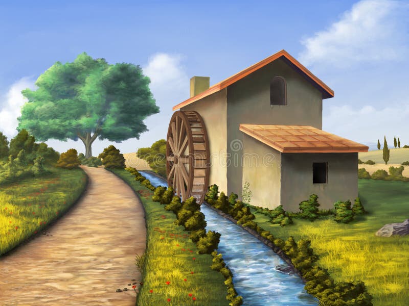 Country mill vector illustration