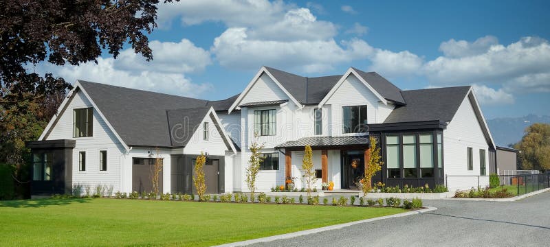 Farmhouse Modern Exterior Maison Home House Country Cumulus Clouds Sky Background