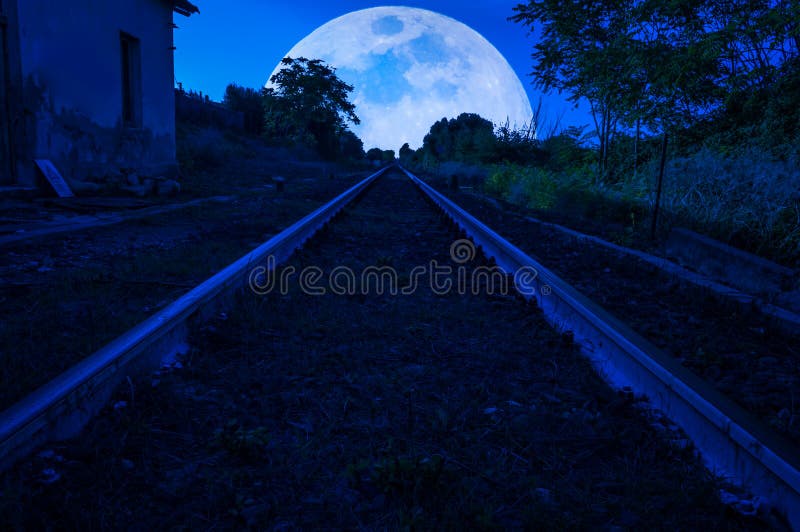 country railway to the moon stock image country railway to the moon stock image