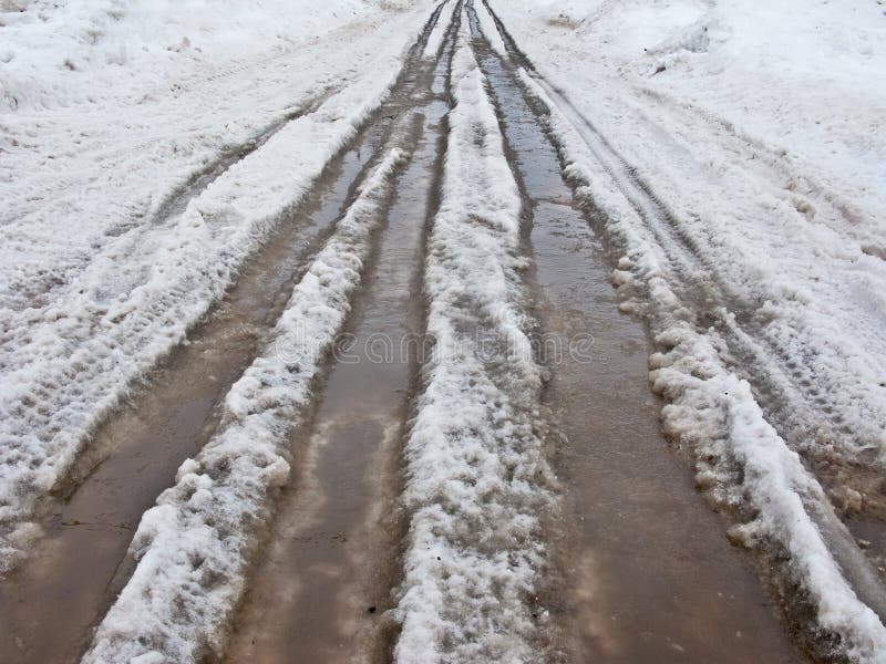 Road with melting snow