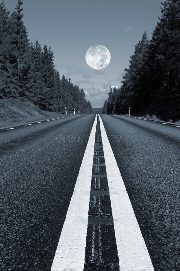 Country road and full moon royalty free stock image Country road and full moon royalty free stock image