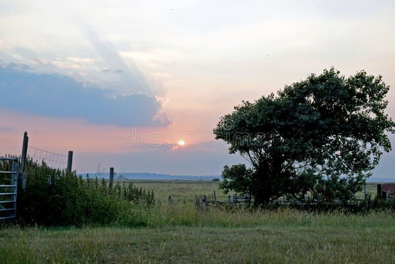Landscape photo of sun setting across the fields behind the tree in the Kent Countryside. Country side side view with colourful sunset sky over the fields and stock photos Landscape photo of sun setting across the fields behind the tree in the Kent Countryside. Country side side view with colourful sunset sky over the fields and stock photos