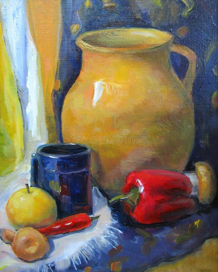 Country still life with vegetables, oil painting