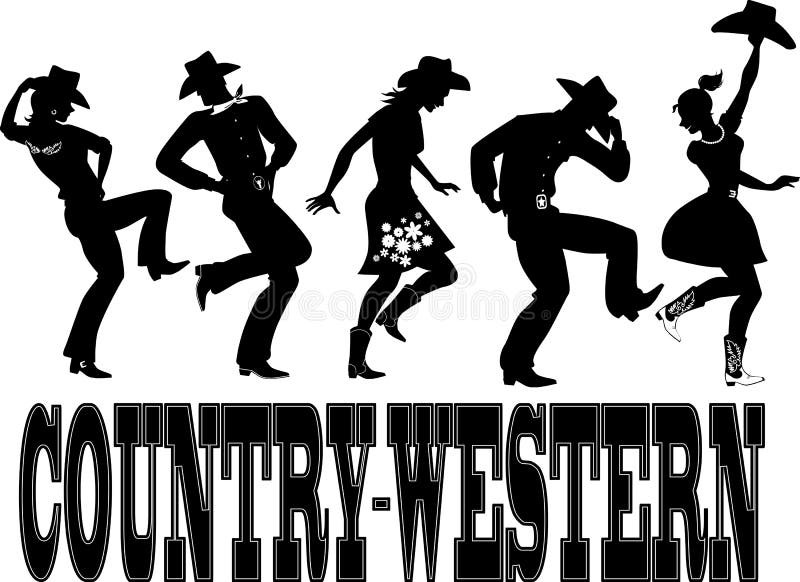 Country-western dance silhouette banner. Silhouette of people dressed in Western style clothes, dancing, words country-western on the bottom, no white, EPS 8 vector illustration Country-western dance silhouette banner. Silhouette of people dressed in Western style clothes, dancing, words country-western on the bottom, no white, EPS 8 vector illustration