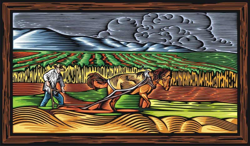 Countrylife och lantbrukvektorillustration i träsnittstil vektor illustrationer Countrylife och lantbrukvektorillustration i träsnittstil vektor illustrationer