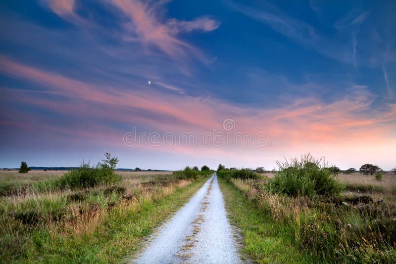 Countryside road at sunset stock images