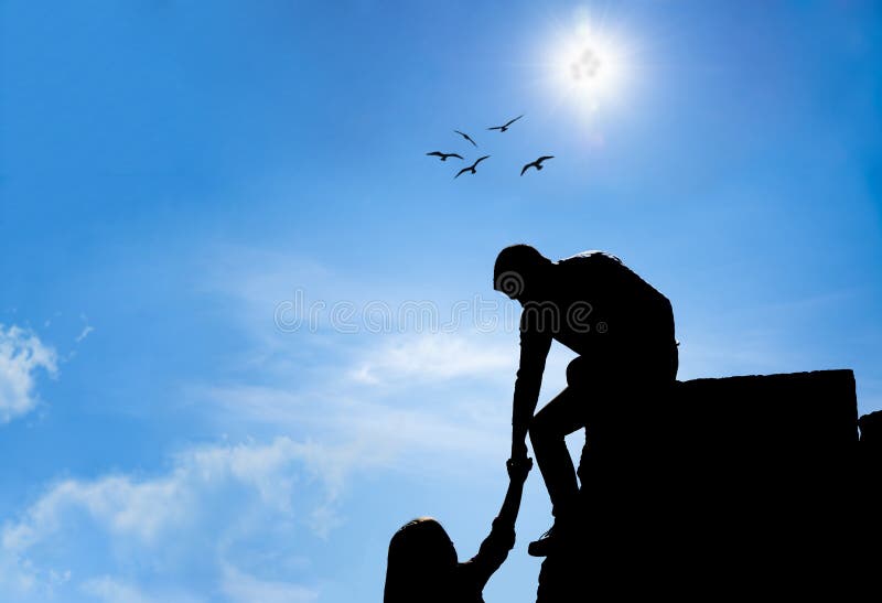 Silhouette of helping hand between two friend. Silhouette of helping hand between two friend