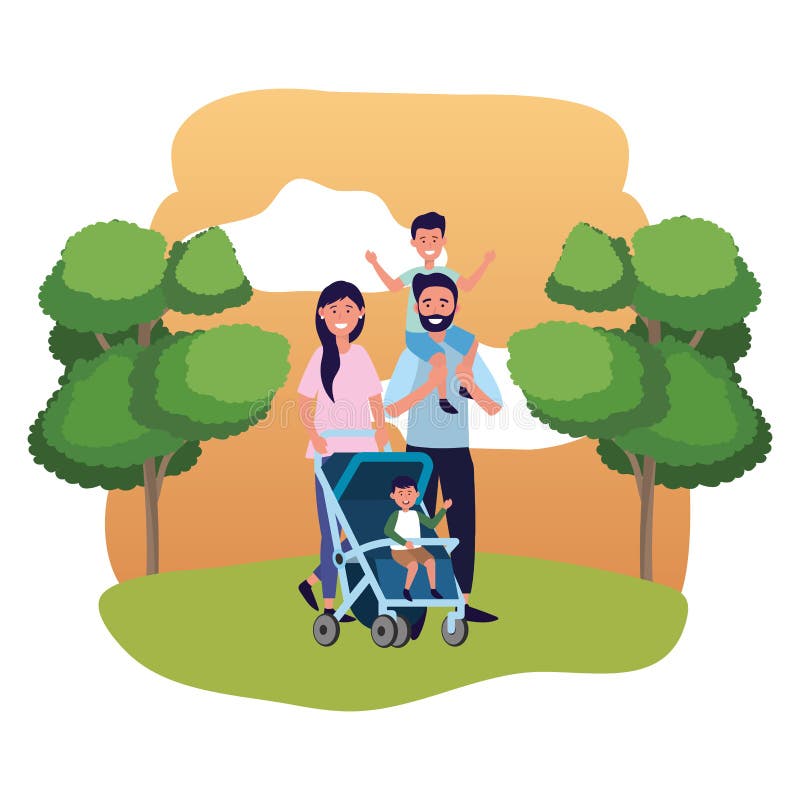 Couple with baby carriage