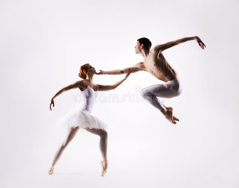 Couple of ballet dancers on a light background