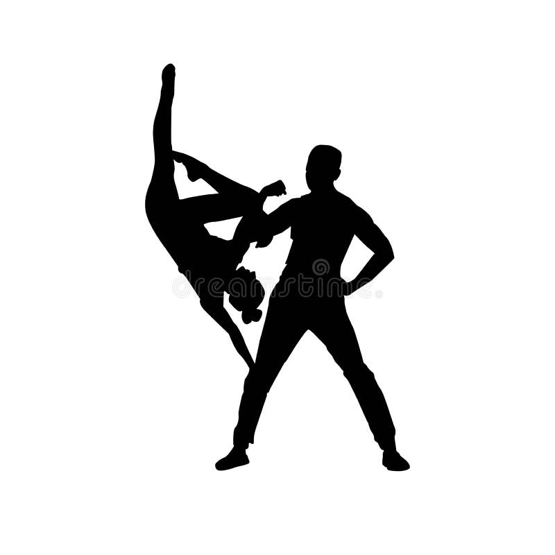 Couple Ballroom Dancing silhouettes Full length body size view of her she his he two nice-looking attractiv