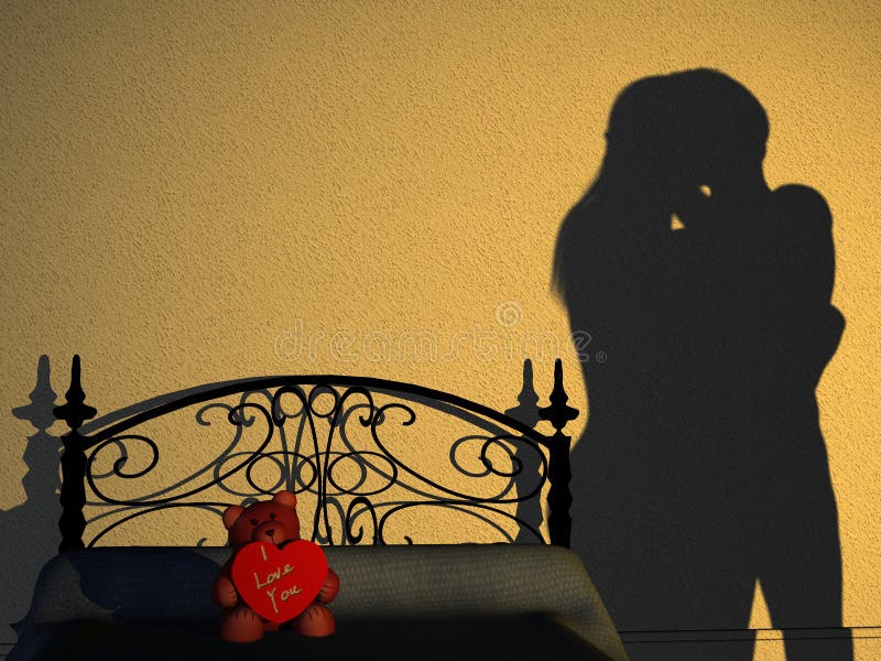 Silhouette of lovers embracing on bed, passionate shadows