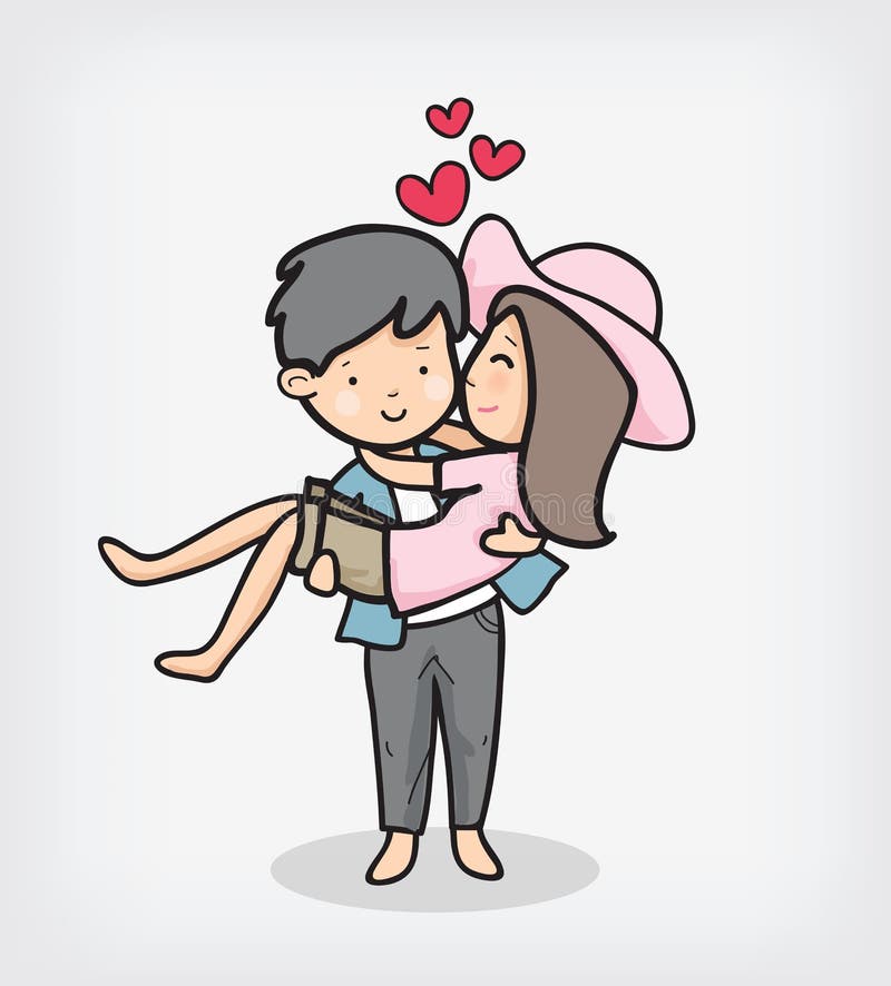 Couple Cartoon in Valentine Day Stock Vector - Illustration of holing,  hugging: 107221100