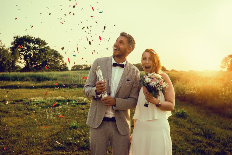 Celebrating wedding day stock photo