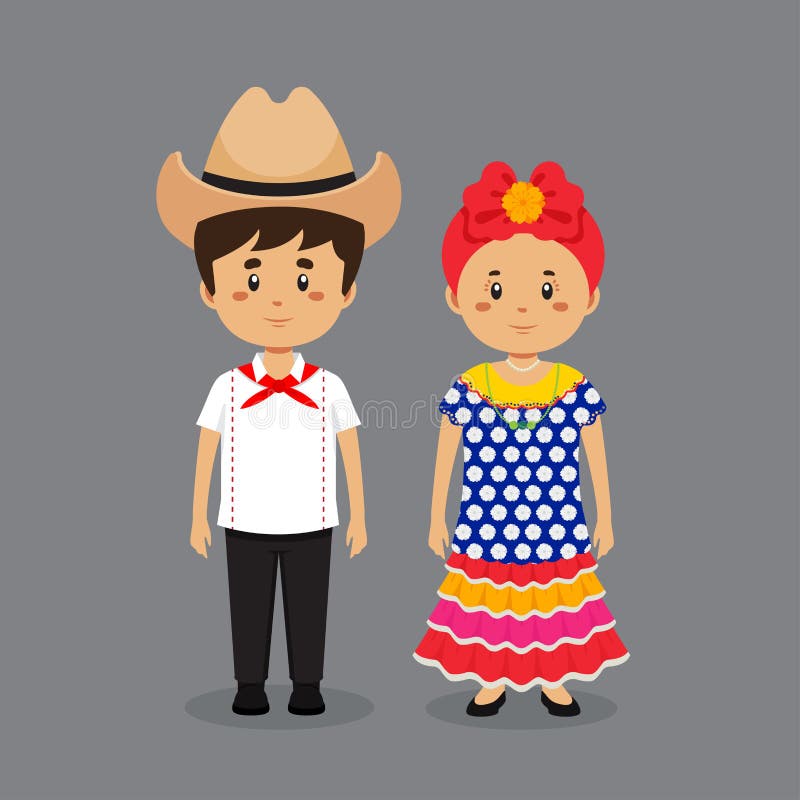 Couple Character Wearing Cuba Traditional Dress Stock Vector ...