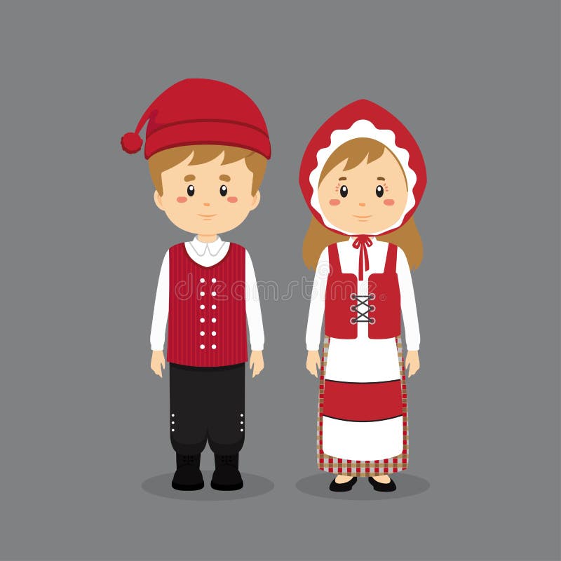 Couple Character Wearing Denmark National Dress Stock Vector ...