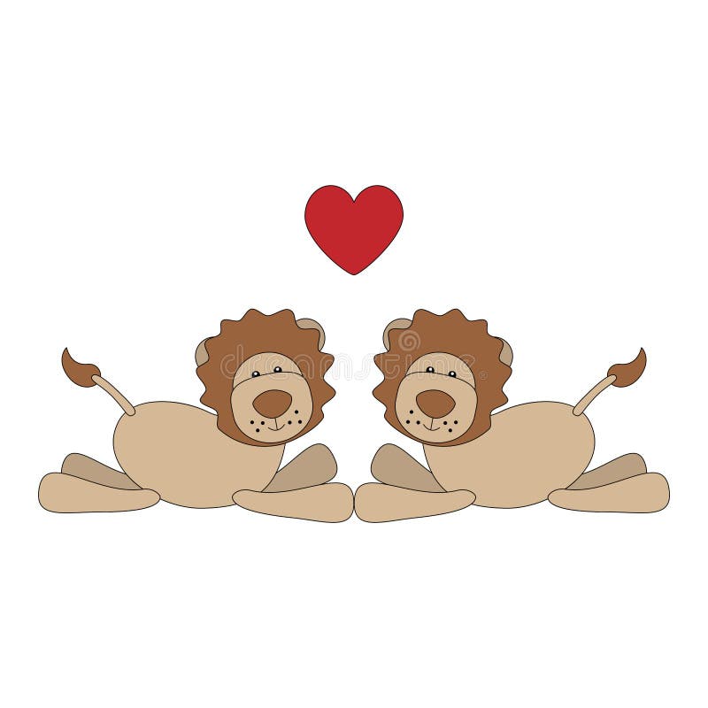 Couple of Cute Cartoon Lions in Love Stock Vector - Illustration of  character, lion: 206618946