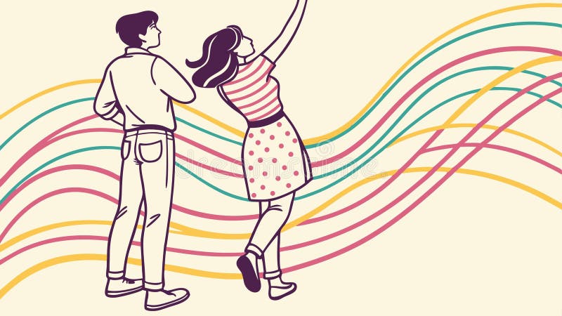 Couple dancing with abstract lines, symbolizing connection and rhythm, vector design Generative AI royalty free illustration