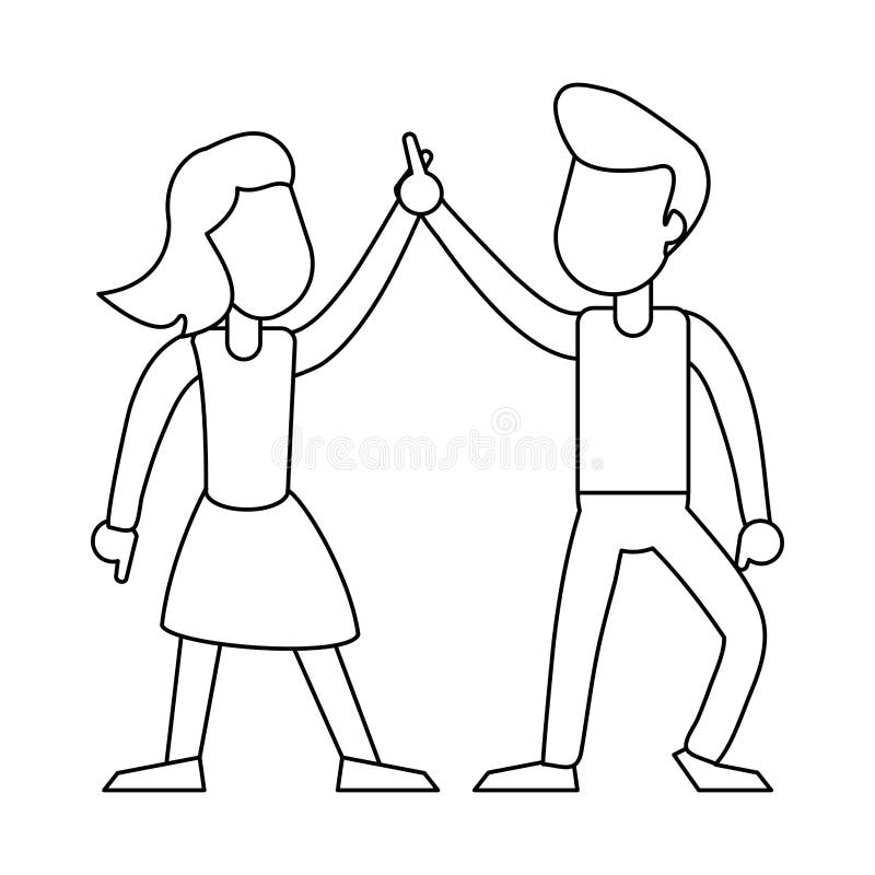 Couple Dancing and Smiling Black and White Stock Vector - Illustration ...