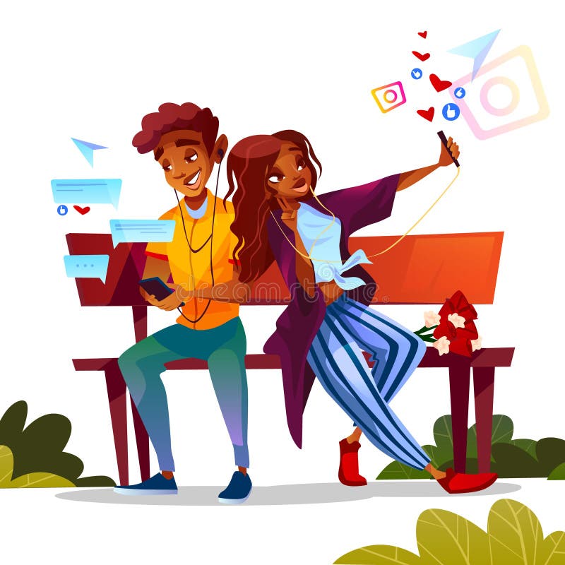 Couple dating with smartphones vector illustration vector illustration Couple dating with smartphones vector illustration vector illustration