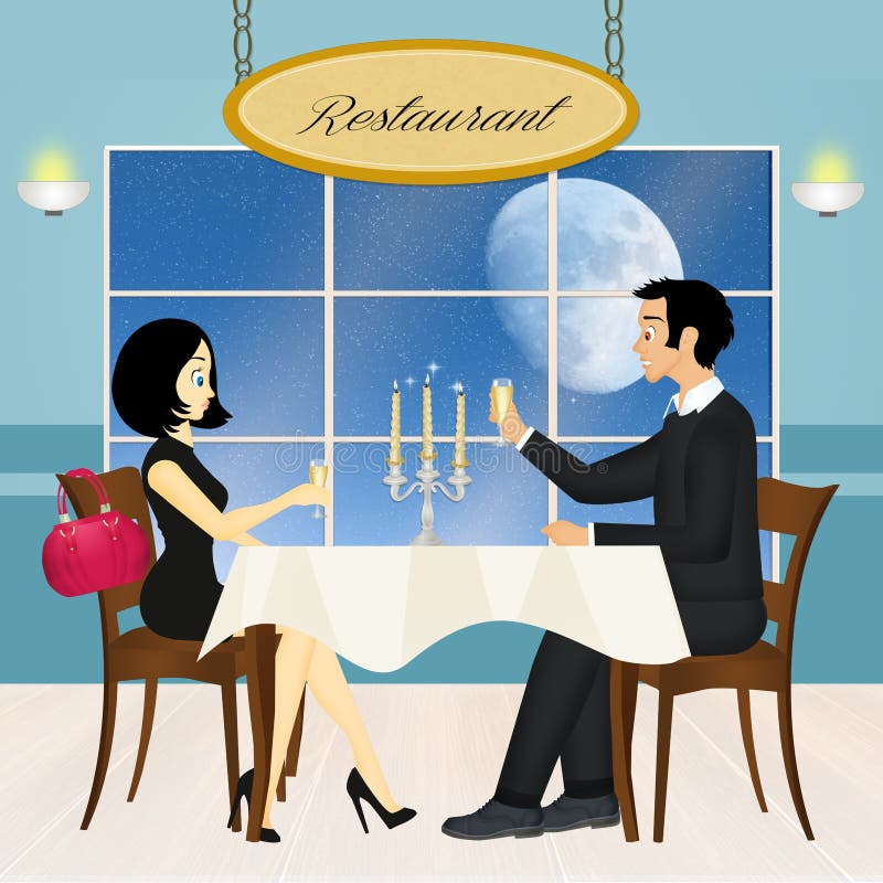 Couple dinner at the restaurant royalty free illustration