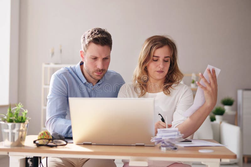 Couple Doing Taxes and Family Budget Stock Image Image of bill