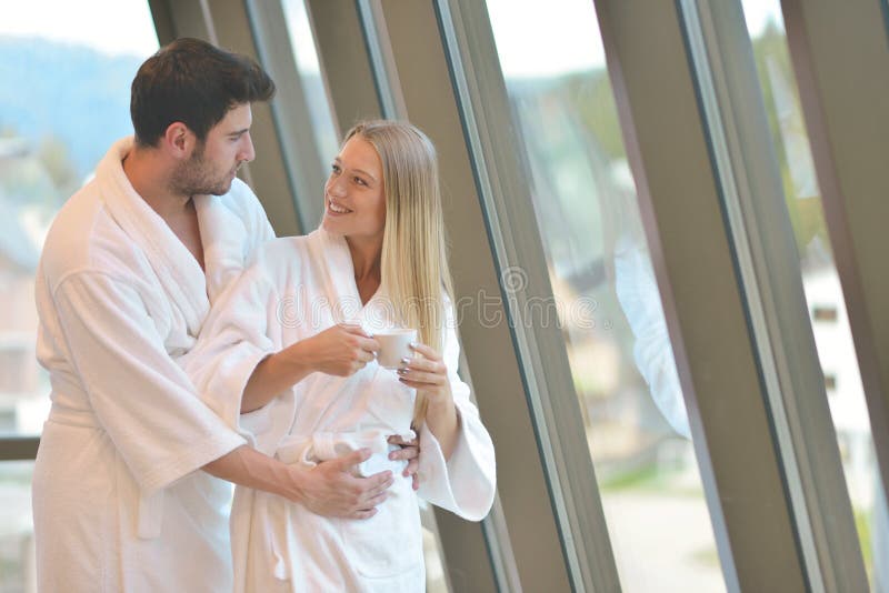 Couple enjoying wellness weekend and spa.