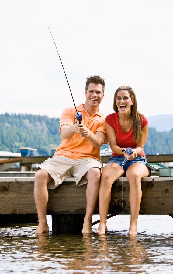 Download Couple fishing on pier stock image. Image of friendship ...