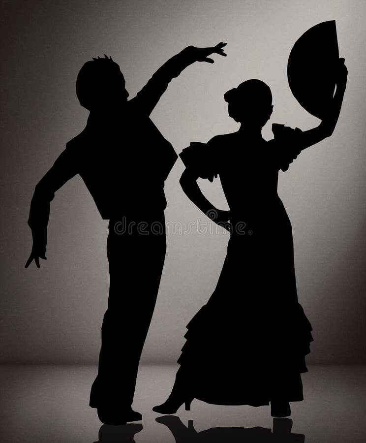 Couple of flamenco dancers on black and white background royalty free stock photos Couple of flamenco dancers on black and white background royalty free stock photos